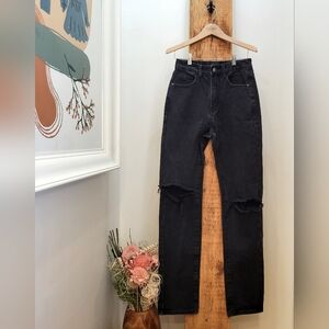 PrettyLittleThing Black High-Rise Distressed Straight Leg Jeans